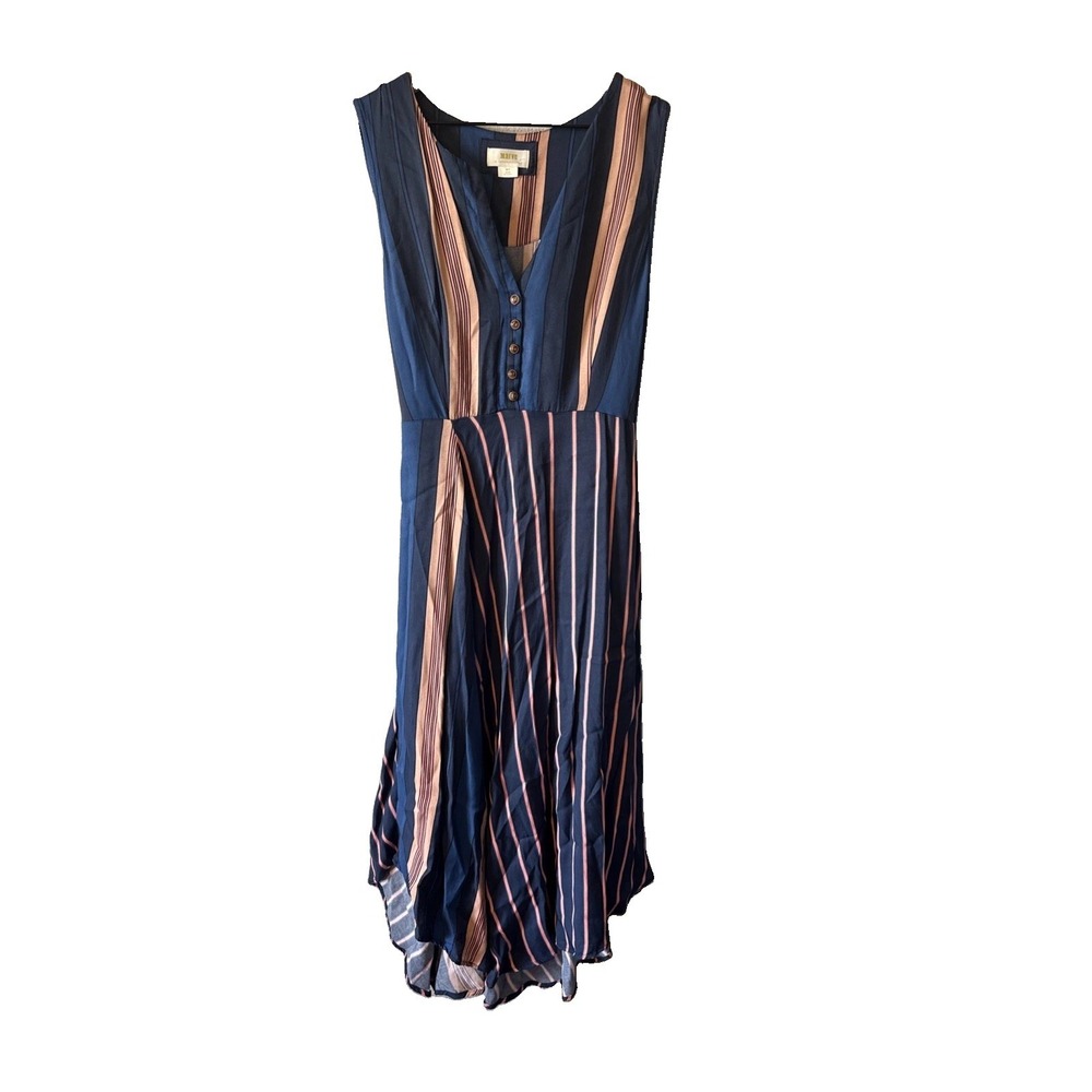 Maeve Anthropologie Sleeveless High-Low Women's Blue Striped Midi Dress Size MP